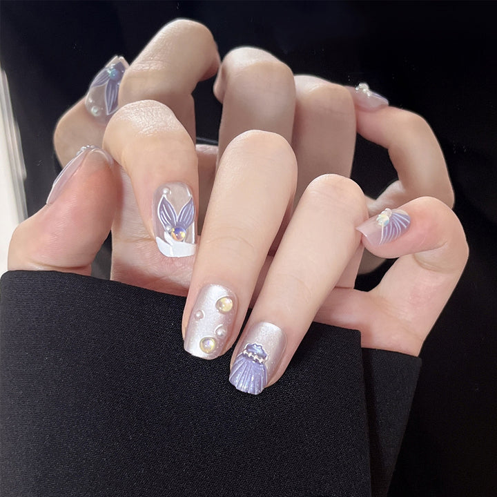 Elegant Long Press-On Nails Set with Artistic Tips Bowlift