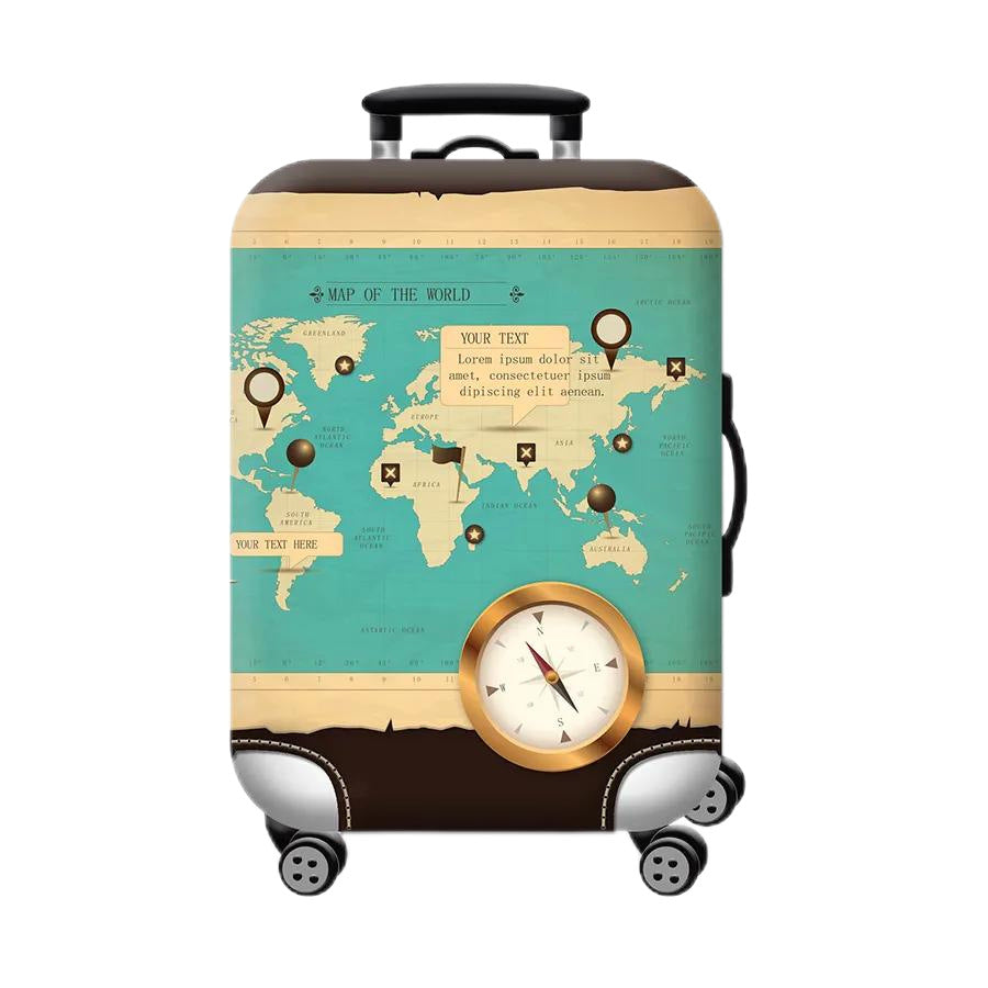 Unisex hard-shell cabin trolley with vintage travel illustration, 360° swivel wheels and telescopic handle Bowlift