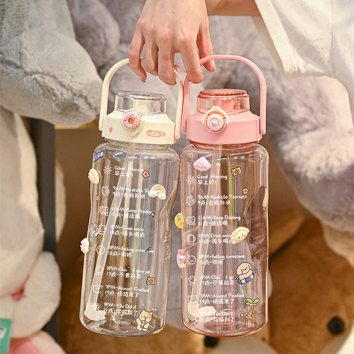 Women’s water bottle with integrated time marking and practical carrying handle Bowlift