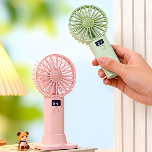 Women Portable Handheld Fan with Digital Speed Setting Bowlift