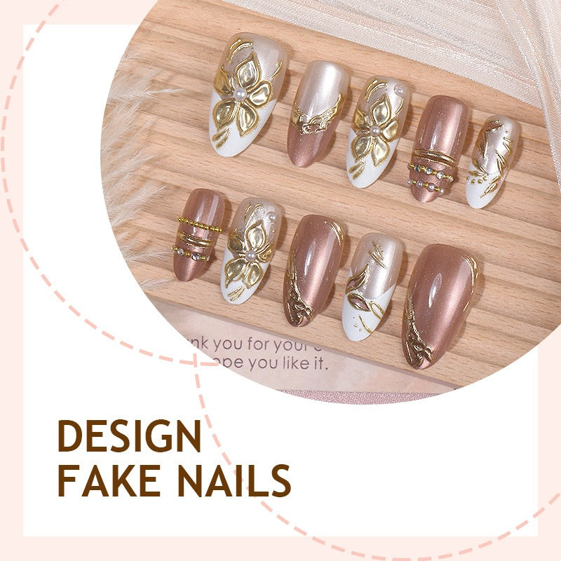 Designer artificial nail set with floral accents and glittering details Bowlift