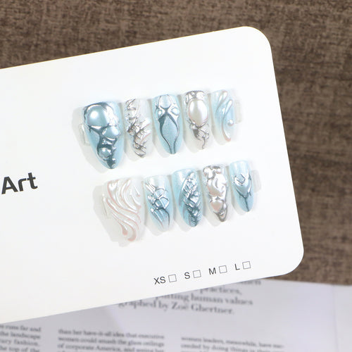 Artistic Metallic Press-On Nail Set Bowlift