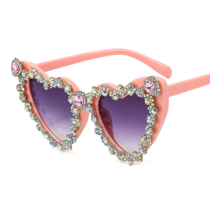 Women's Heart-Shaped Glamour Sunglasses with Rhinestone Decorations Bowlift