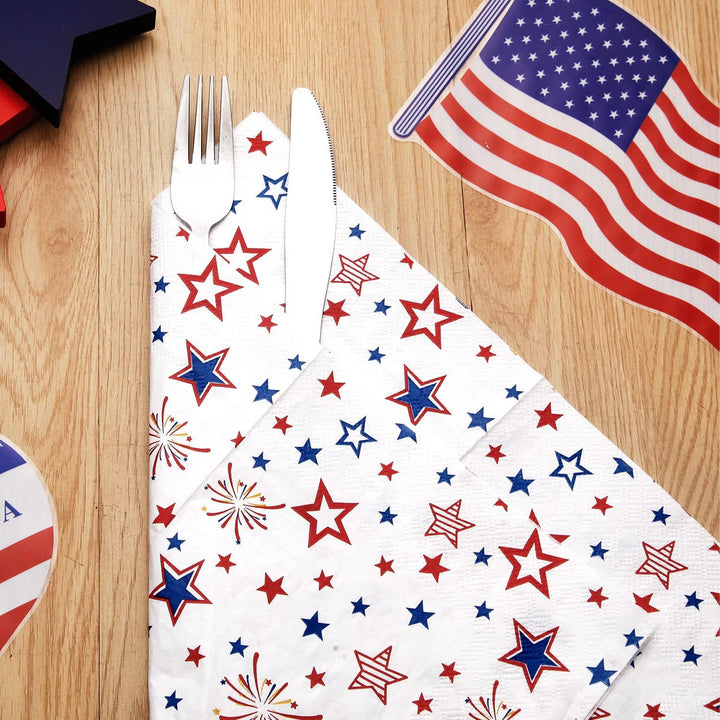 Unisex decorative disposable napkins with star and fireworks design, absorbent and two-ply Bowlift