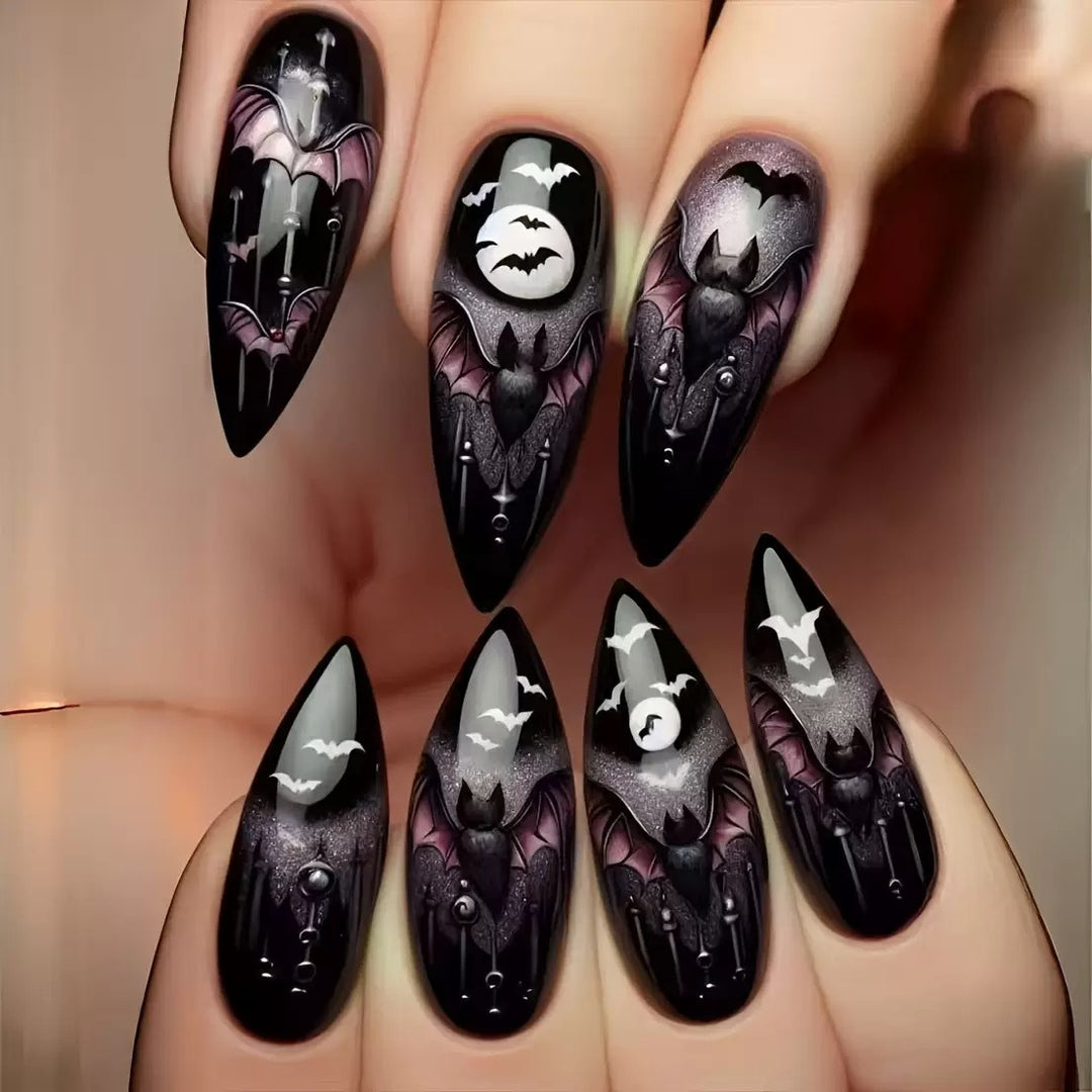 Halloween Artificial Nail Set with creepy bat designs Bowlift
