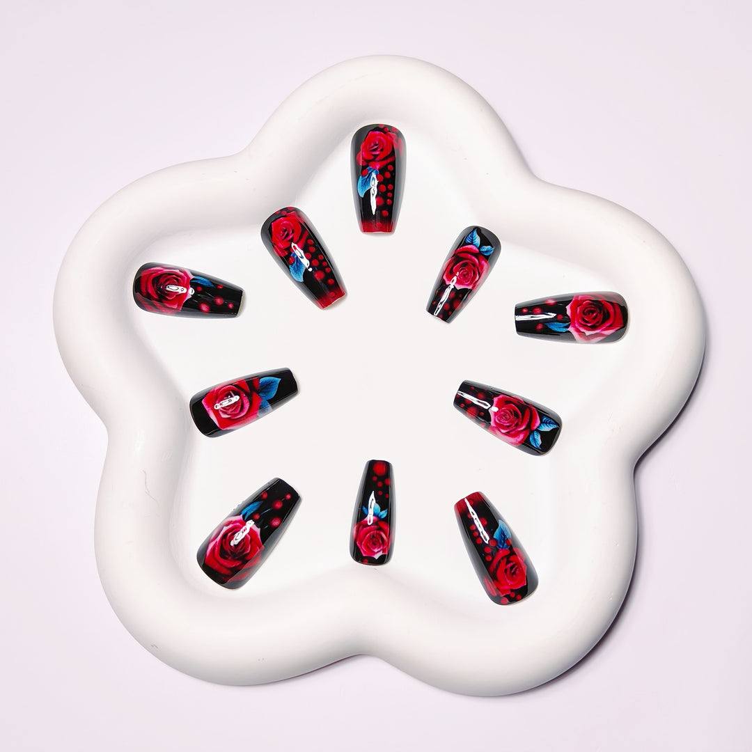Elegant and Creative Art Nails with Rose Design Bowlift