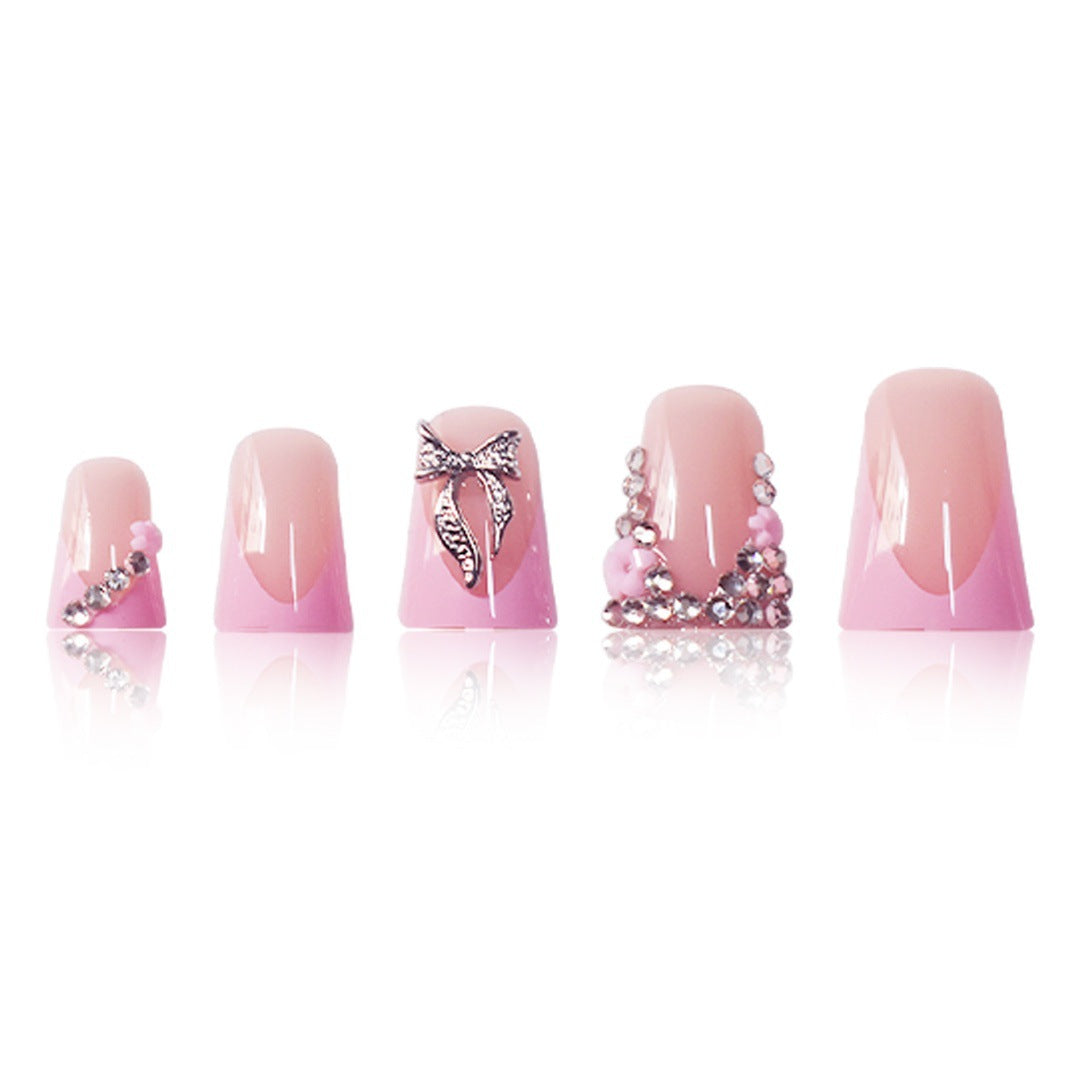Floral Rhinestone Press-On Nail Enhancements Bowlift