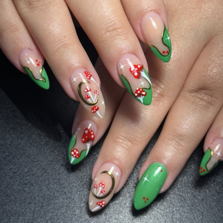 Artistic Stiletto Nail Art Extensions with Floral Accents Bowlift