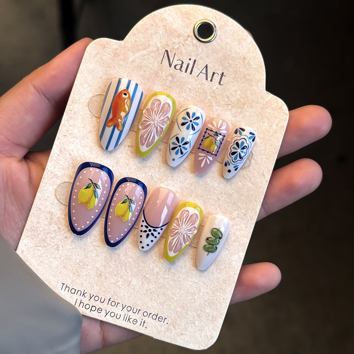 Artistic Sea-Themed Press-On Nail Set Bowlift