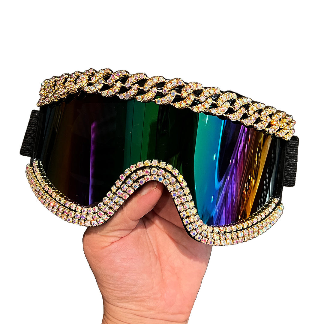 Women Ski Goggles with Glamorous Crystal Frame Bowlift