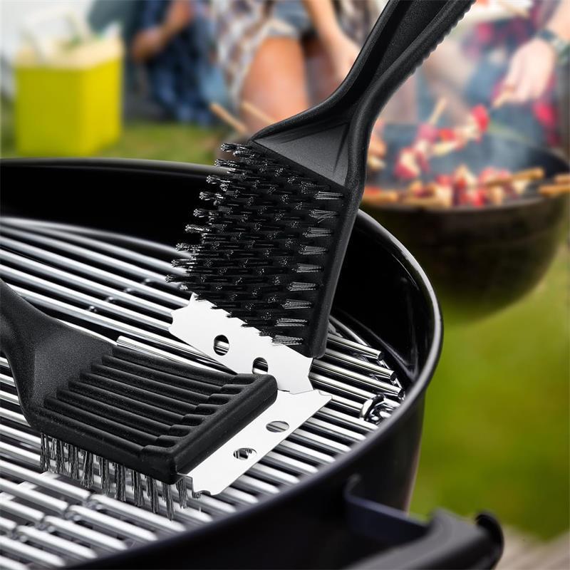 Heavy-Duty Grill Cleaning Brush with Stainless Steel Bristles and Dual-Edge Scraper Bowlift