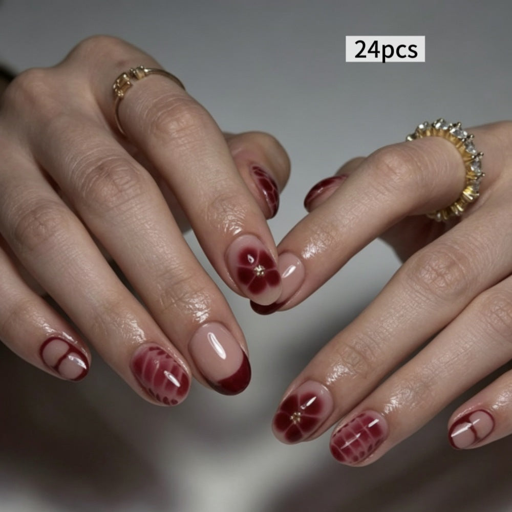 Elegant Artificial Nails with Floral Design and Shine Bowlift
