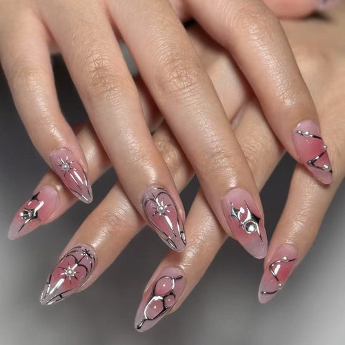 Acrylic Nail Set with Elegant 3D Design and Glamorous Accents Bowlift