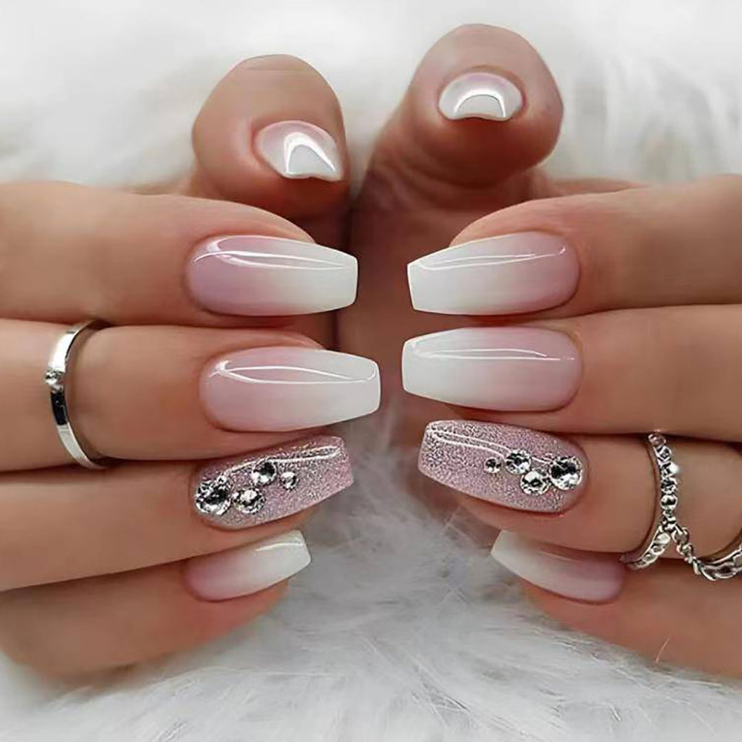 Elegant Ombre Press-On Nail Tips with Rhinestone Accents Bowlift