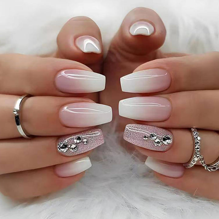 Elegant Ombre Press-On Nail Tips with Rhinestone Accents Bowlift