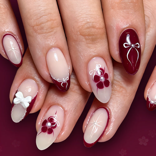 Artistic 3D Floral Press-On Nails Bowlift