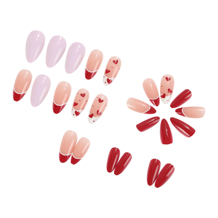 Artificial nails set with romantic heart designs Bowlift