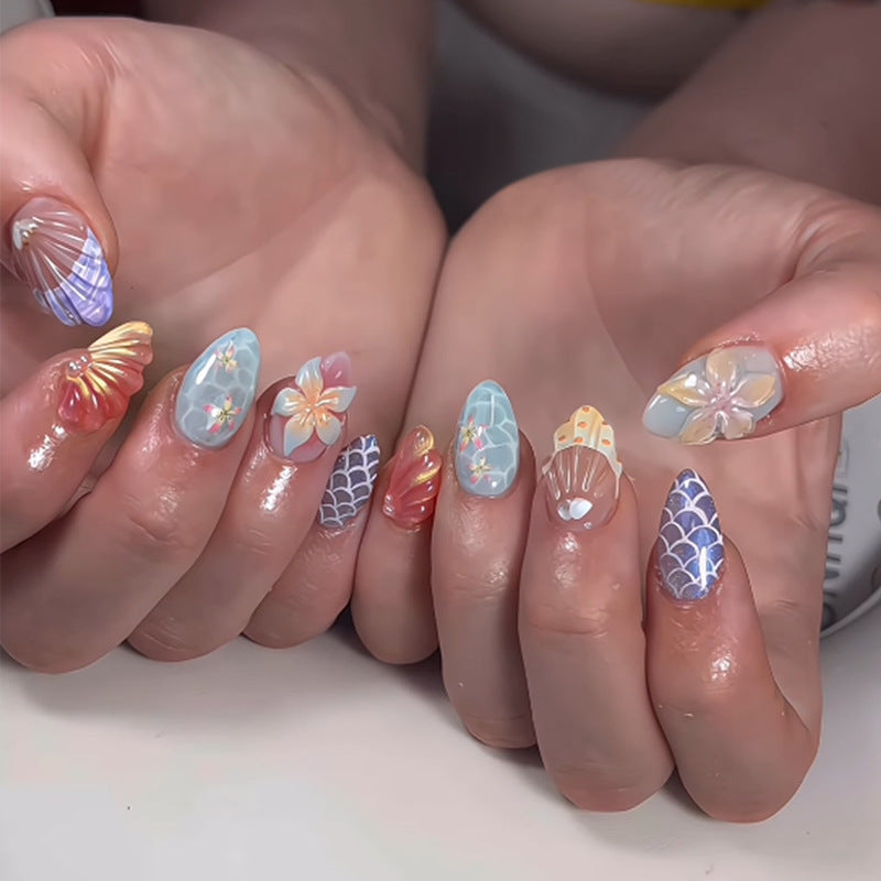 Decorative Press-On Nail Set with Floral and Gem Accents Bowlift
