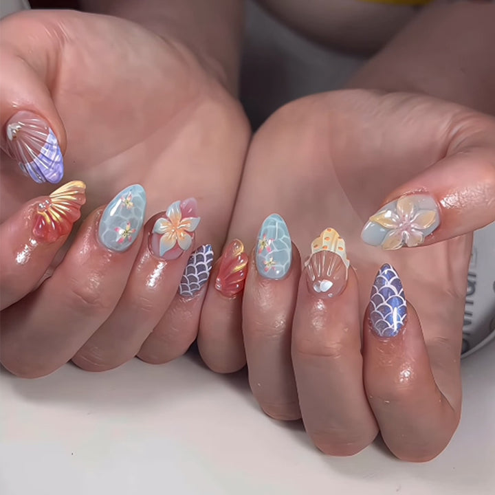 Decorative Press-On Nail Set with Floral and Gem Accents Bowlift