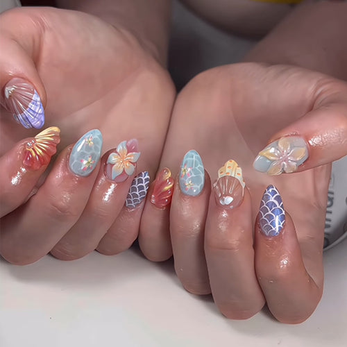 Decorative Press-On Nail Set with Floral and Gem Accents Bowlift
