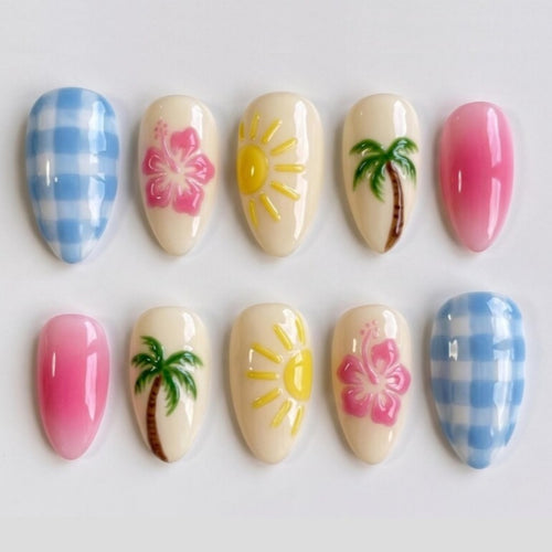 Tropical-Themed Press-On Nail Art Collection Bowlift