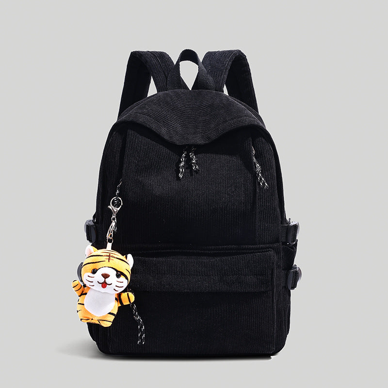 Corduroy Backpack with Cute Character Keychain Bowlift