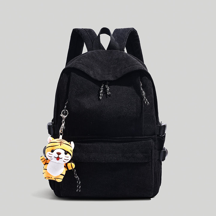 Corduroy Backpack with Cute Character Keychain Bowlift