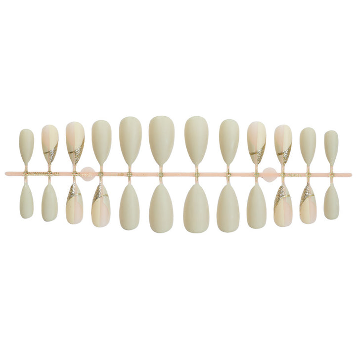 Elegant Press-On Nail Set with Artistic Gold Accents Bowlift
