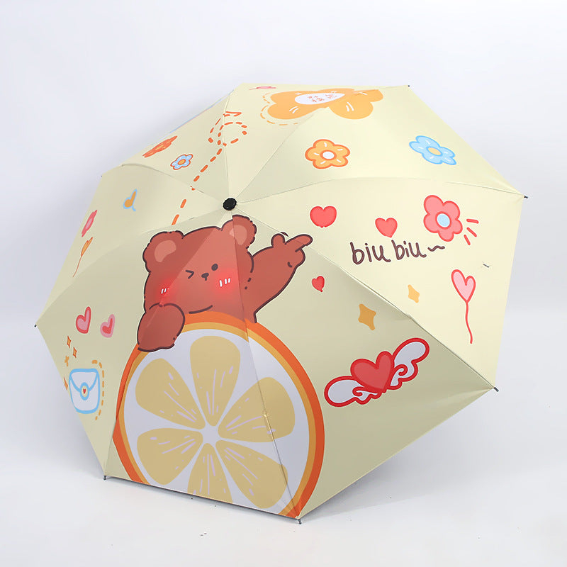 Women's Folding Umbrella with Playful Bear Design Bowlift