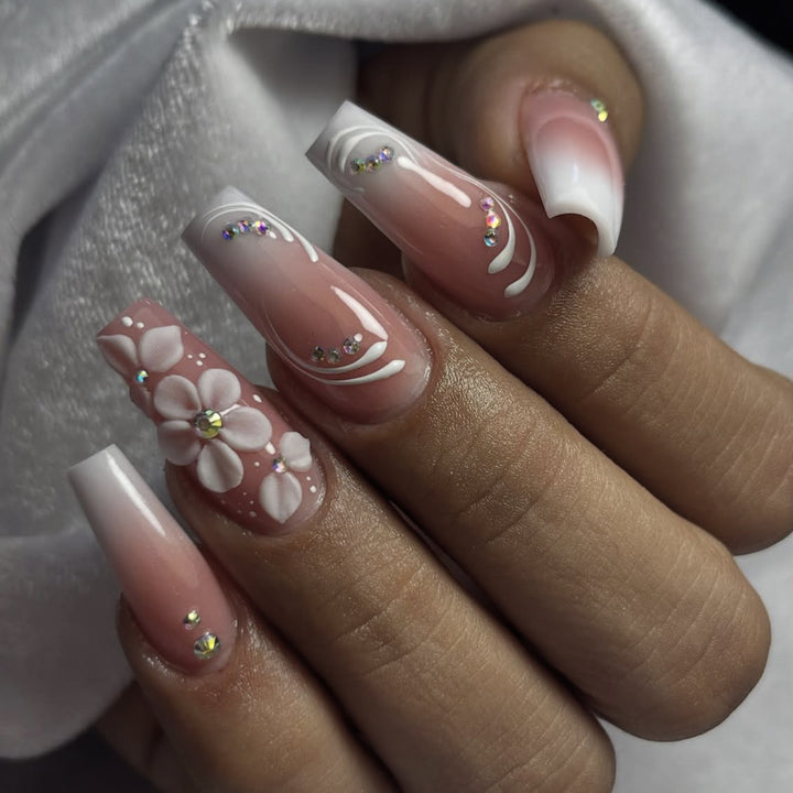 Ornate Floral Acrylic Nail Art Extensions Bowlift