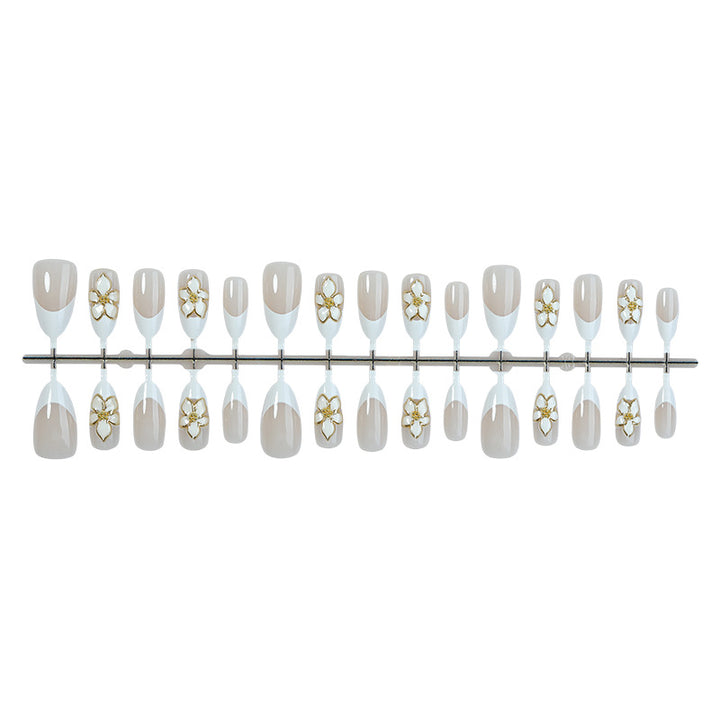 Elegant Floral-Embellished Press-On Nail Set Bowlift
