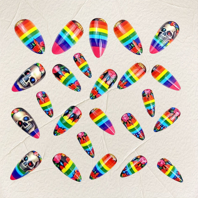 Creative artificial nails in skull and rainbow design Bowlift