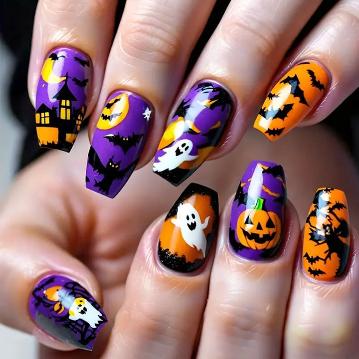 Artificial Nail Set with Colorful Flower Patterns Bowlift