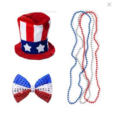 Independence Day metallic parade-style bead necklace set with breakaway clasp Bowlift