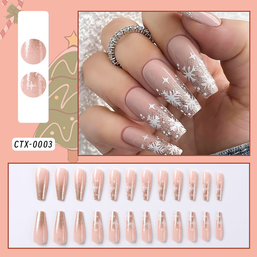 Festive Glitter Snowflake False Nails Bowlift