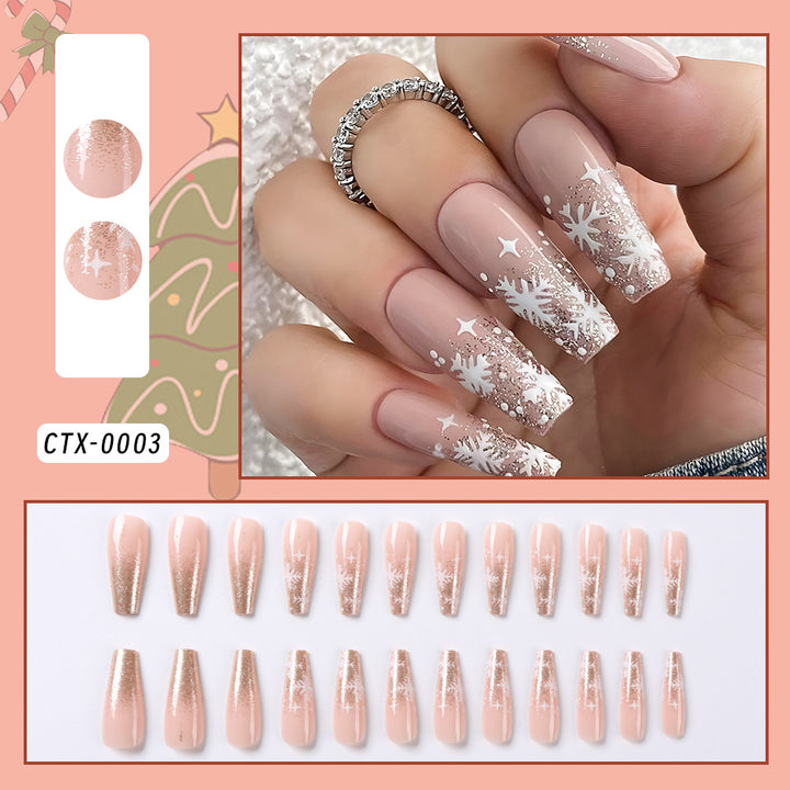 Festive Glitter Snowflake False Nails Bowlift