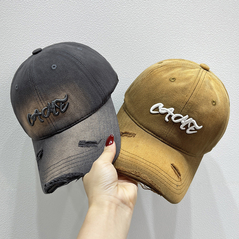 Men's Distressed Front Embroidered Baseball Cap Bowlift