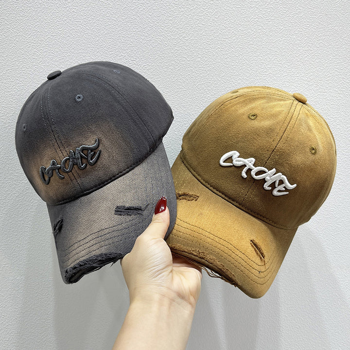 Men's Distressed Front Embroidered Baseball Cap Bowlift
