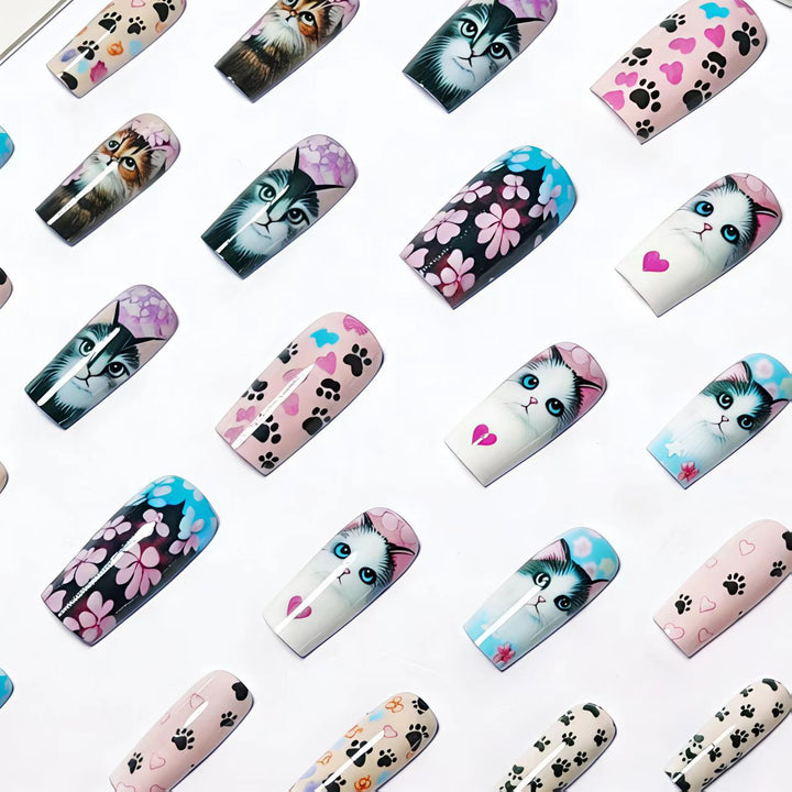 Artistic Cat-Themed Nail Art Bowlift