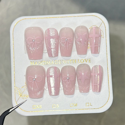 Artistic acrylic nails with elegant bow and star designs Bowlift