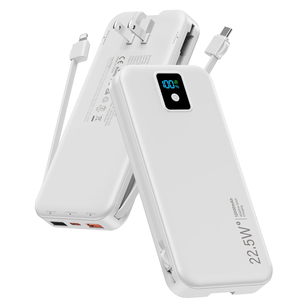 Power bank with digital LCD display and integrated charger Bowlift