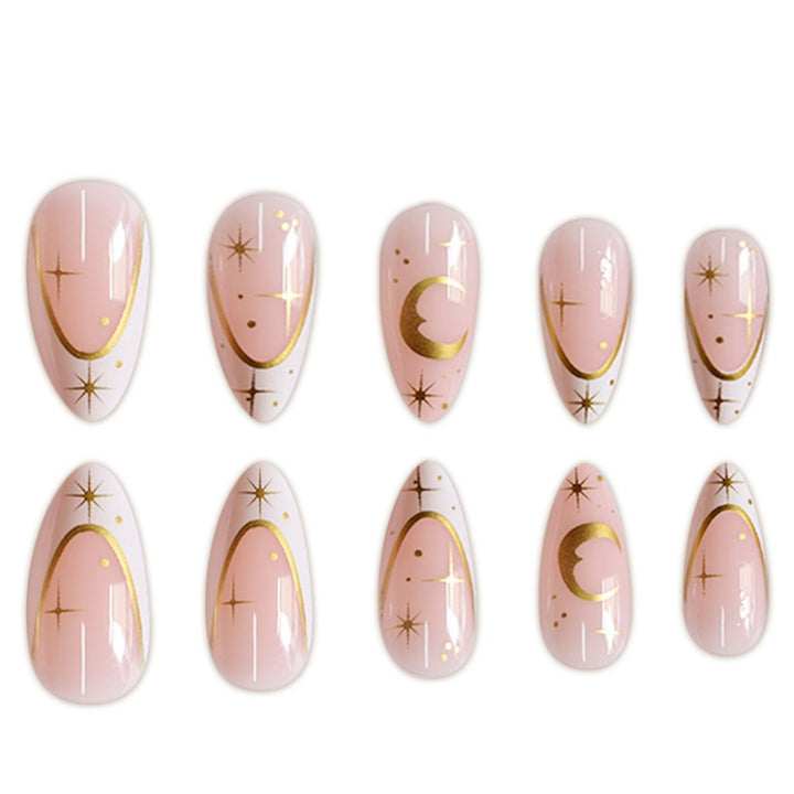 Artistic Stiletto Press-On Nail Extensions with Gold Accents Bowlift