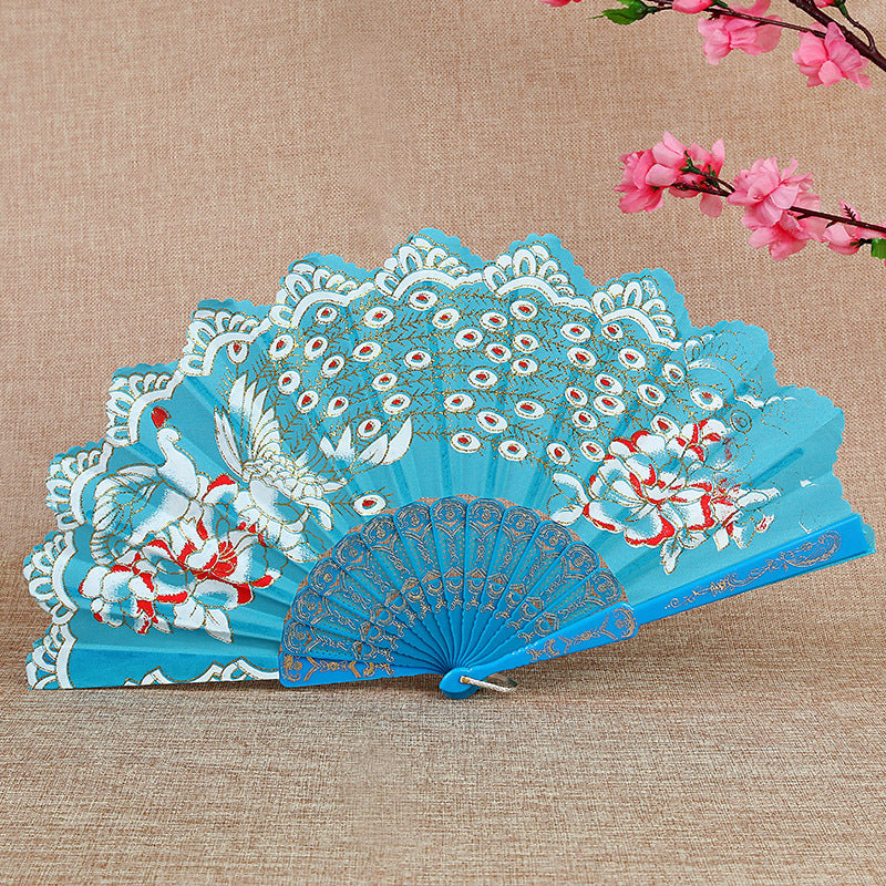 Women Folding Hand Fan with Elegant Embroidery Bowlift