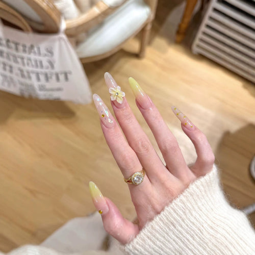 Elegant Long Stiletto Press-On Nail Art Set with Floral Accents Bowlift