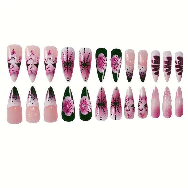 Floral Embellished Stiletto Nail Art Bowlift