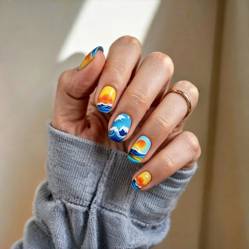 Artificial nails with dreamy summer design Bowlift
