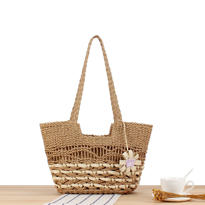Elegant Beach Bag with Handwoven Basket Pattern Bowlift