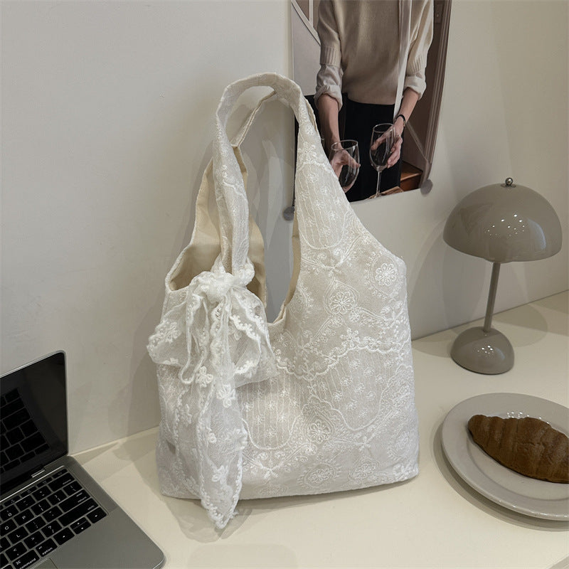 Elegant Lace-Trimmed Shoulder Bag Bowlift