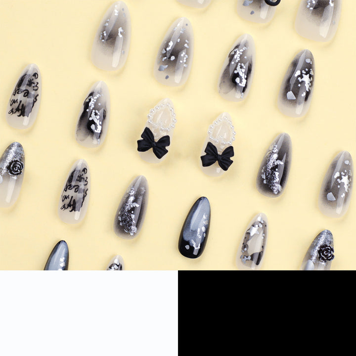Artificial nail art with unique black and white design Bowlift