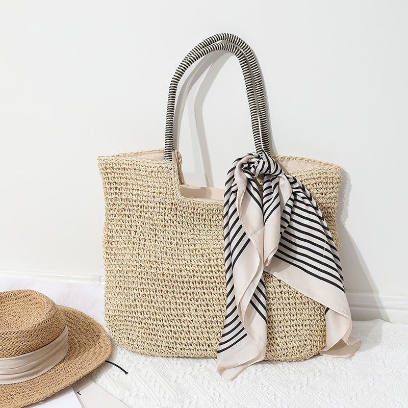 Handmade Massive Shopping Bag Made of Natural Material with Fashionable Scarf Bowlift